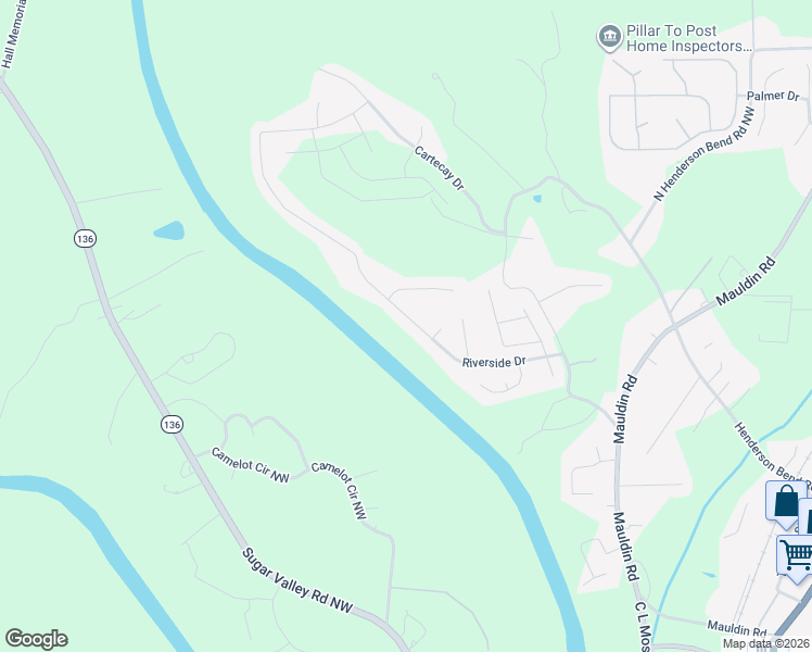 map of restaurants, bars, coffee shops, grocery stores, and more near 107 Denali Drive in Calhoun