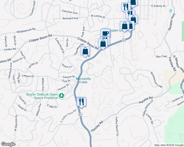 map of restaurants, bars, coffee shops, grocery stores, and more near 839 Hope Street in Prescott