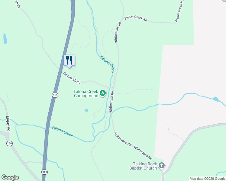 map of restaurants, bars, coffee shops, grocery stores, and more near Emory Road in Talking Rock
