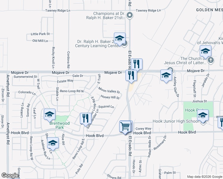 map of restaurants, bars, coffee shops, grocery stores, and more near 14420 Moon Valley Street in Victorville