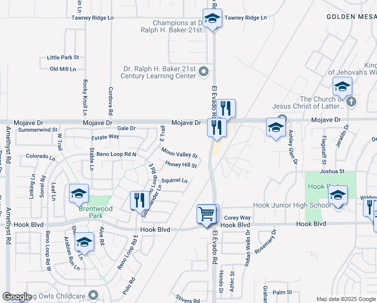map of restaurants, bars, coffee shops, grocery stores, and more near 14444 Moon Valley Street in Victorville