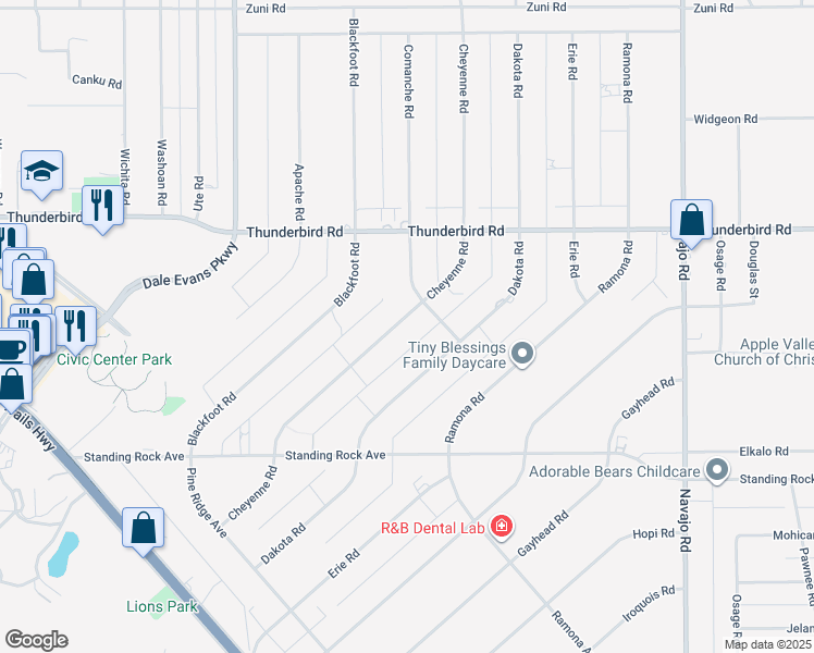 map of restaurants, bars, coffee shops, grocery stores, and more near 15135 Cheyenne Road in Apple Valley