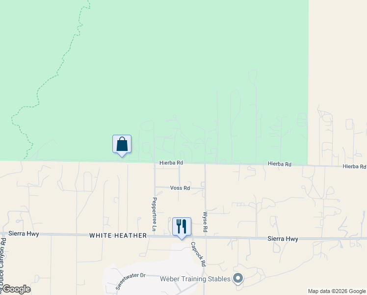 map of restaurants, bars, coffee shops, grocery stores, and more near 35662 Peppertree Lane in Agua Dulce