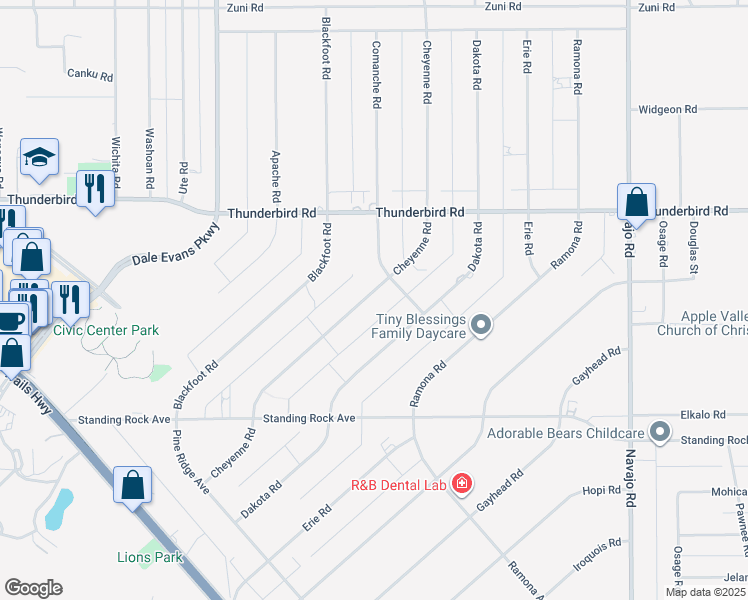 map of restaurants, bars, coffee shops, grocery stores, and more near 15135 Cheyenne Road in Apple Valley
