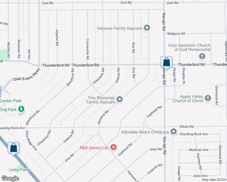 map of restaurants, bars, coffee shops, grocery stores, and more near 15437 Anacapa Road in Victorville