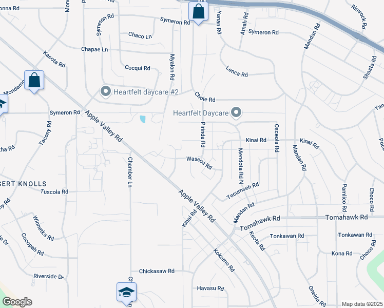 map of restaurants, bars, coffee shops, grocery stores, and more near 18961 Tamarac Road in Apple Valley