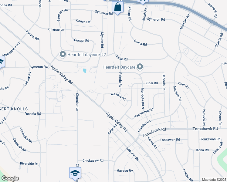 map of restaurants, bars, coffee shops, grocery stores, and more near 18961 Tamarac Road in Apple Valley