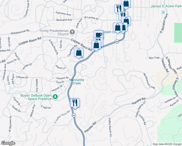 map of restaurants, bars, coffee shops, grocery stores, and more near 898 Old Stage Road in Prescott