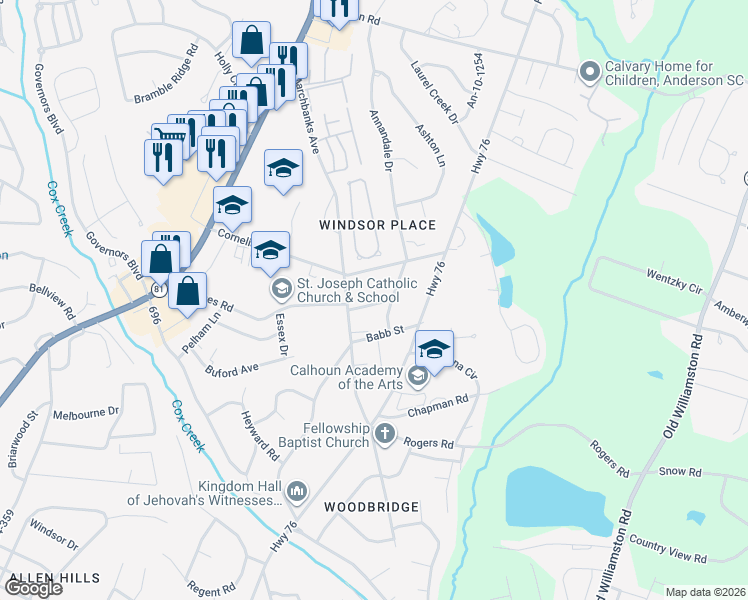 map of restaurants, bars, coffee shops, grocery stores, and more near 1509 869 in Anderson