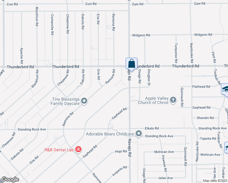 map of restaurants, bars, coffee shops, grocery stores, and more near 15130 Flathead Road in Apple Valley