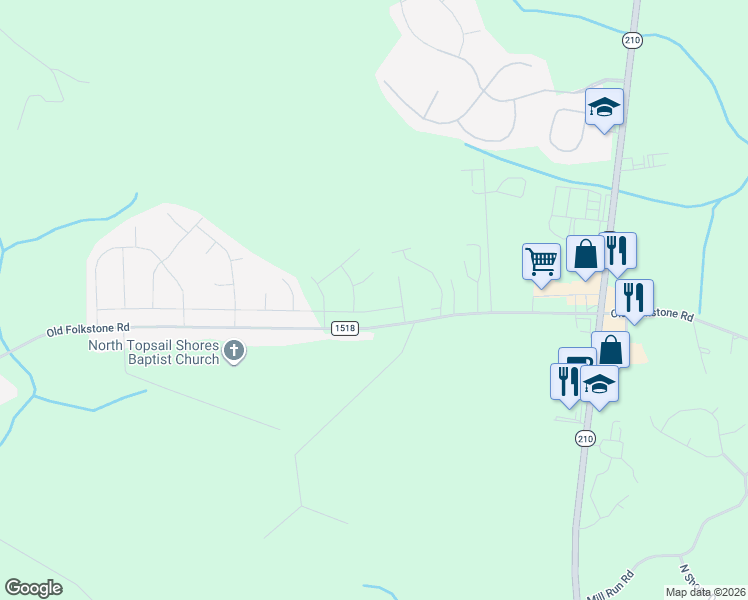 map of restaurants, bars, coffee shops, grocery stores, and more near 876 Old Folkstone Road in Sneads Ferry