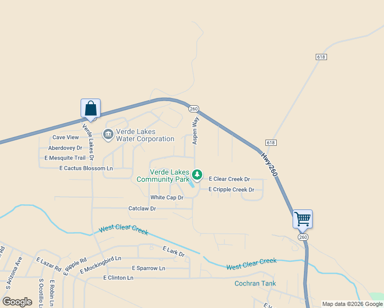map of restaurants, bars, coffee shops, grocery stores, and more near 2886 S Aspen Way in Camp Verde