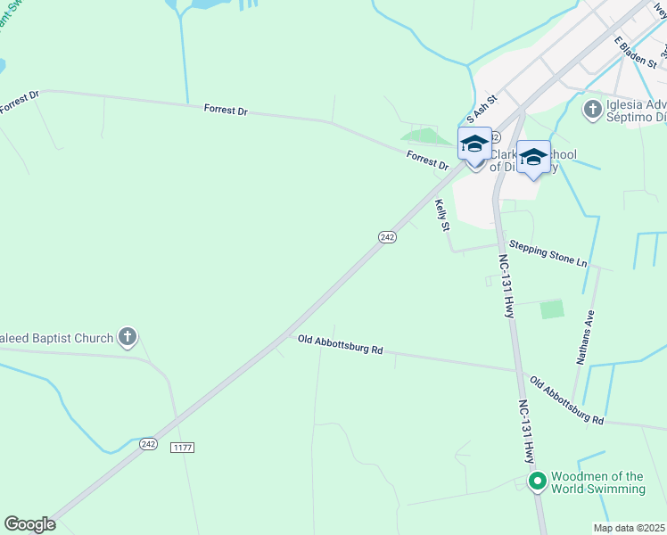 map of restaurants, bars, coffee shops, grocery stores, and more near 14774 North Carolina 242 Highway South in Bladenboro