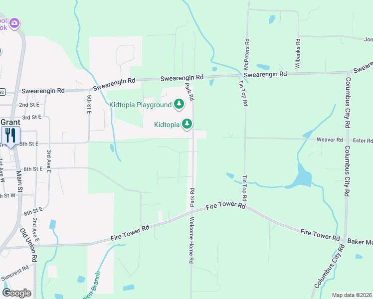 map of restaurants, bars, coffee shops, grocery stores, and more near 295 Park Road in Grant