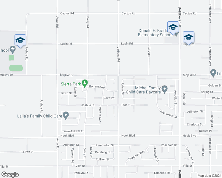 map of restaurants, bars, coffee shops, grocery stores, and more near 10852 Bonanza Road in Adelanto