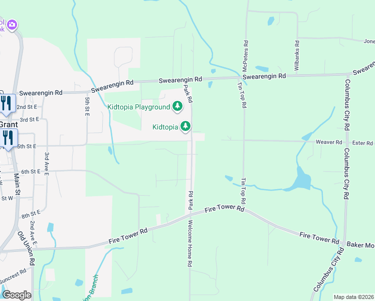 map of restaurants, bars, coffee shops, grocery stores, and more near 295 Park Road in Grant
