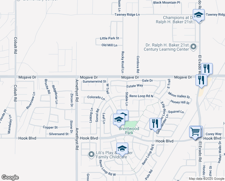 map of restaurants, bars, coffee shops, grocery stores, and more near 15209 Hallmark Lane in Victorville