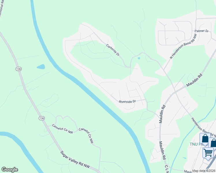 map of restaurants, bars, coffee shops, grocery stores, and more near 107 Denali Drive in Calhoun