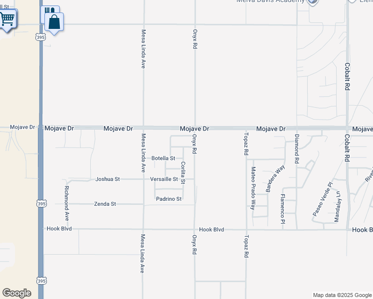 map of restaurants, bars, coffee shops, grocery stores, and more near 15165 Corlita Street in Victorville