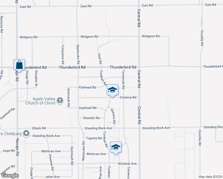 map of restaurants, bars, coffee shops, grocery stores, and more near 15149 Tonikan Court in Apple Valley