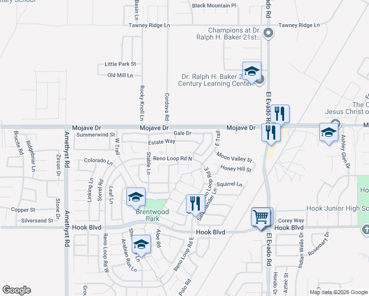 map of restaurants, bars, coffee shops, grocery stores, and more near 14166 Surrey Court in Victorville