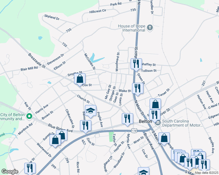 map of restaurants, bars, coffee shops, grocery stores, and more near Mc Gee Street in Belton