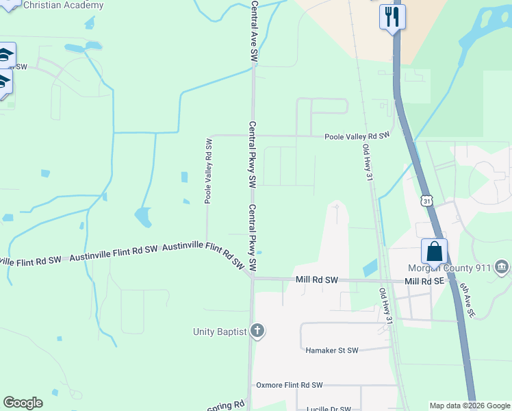 map of restaurants, bars, coffee shops, grocery stores, and more near 4249 Central Parkway Southwest in Decatur
