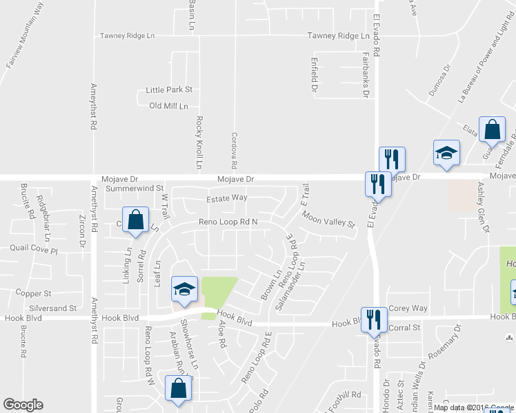 map of restaurants, bars, coffee shops, grocery stores, and more near 14166 Surrey Court in Victorville