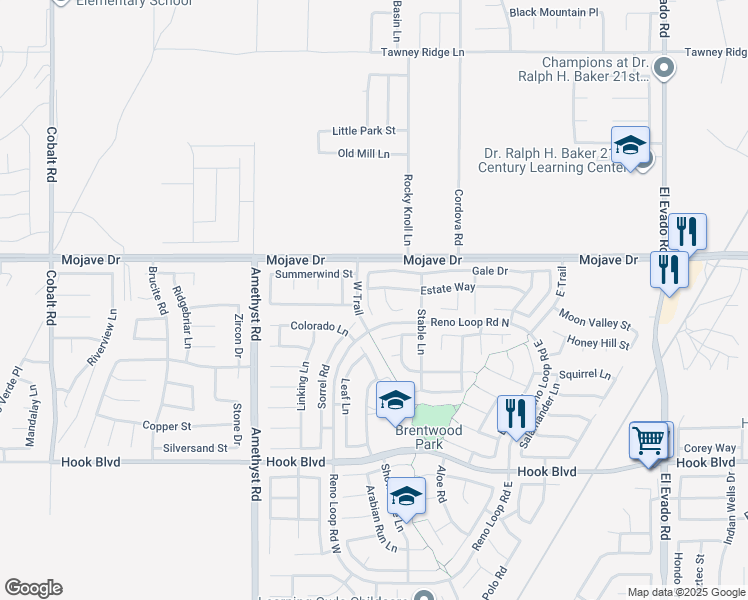 map of restaurants, bars, coffee shops, grocery stores, and more near 13970 Doria Circle in Victorville