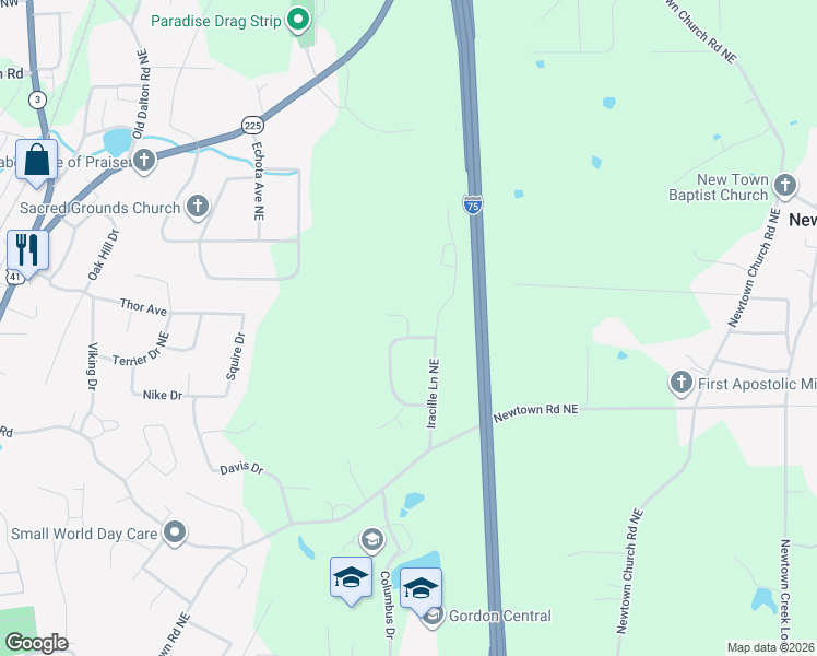 map of restaurants, bars, coffee shops, grocery stores, and more near 153 Sherry Lane in Calhoun