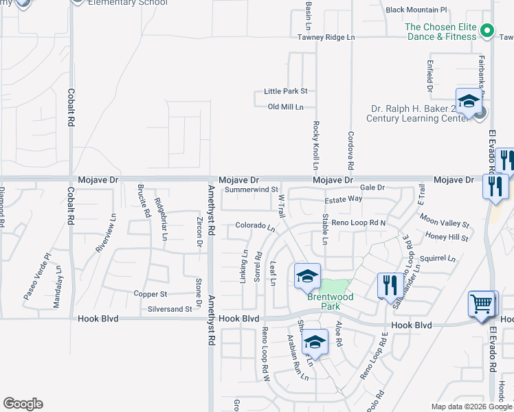 map of restaurants, bars, coffee shops, grocery stores, and more near 13830 Sunshine Terrace Street in Victorville