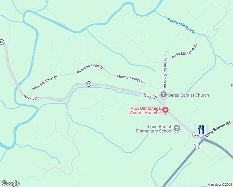 map of restaurants, bars, coffee shops, grocery stores, and more near 320 Cherokee Trce in Dahlonega