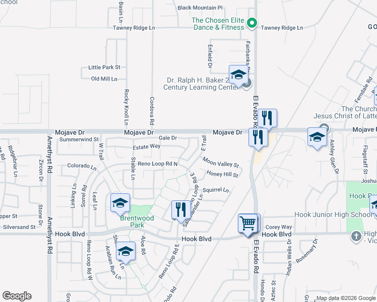 map of restaurants, bars, coffee shops, grocery stores, and more near 15225 Moonglow Lane in Victorville