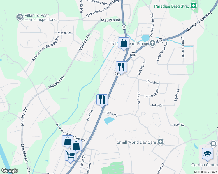 map of restaurants, bars, coffee shops, grocery stores, and more near 1438 North Wall Street in Calhoun