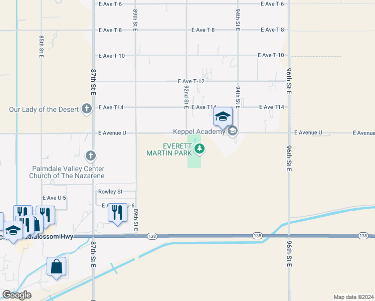 map of restaurants, bars, coffee shops, grocery stores, and more near Almondale Park in Littlerock