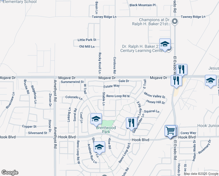 map of restaurants, bars, coffee shops, grocery stores, and more near 14057 Estate Way in Victorville
