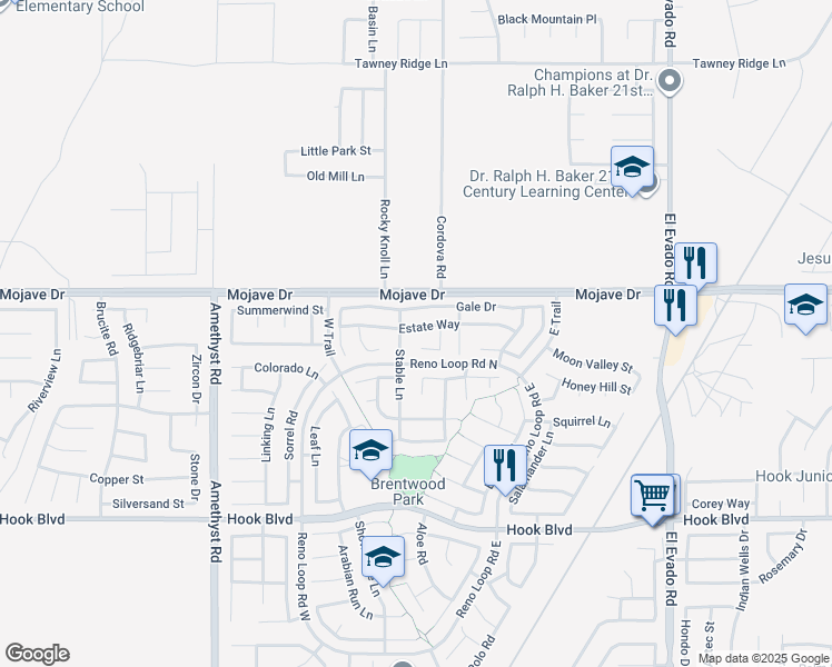 map of restaurants, bars, coffee shops, grocery stores, and more near 14049 Estate Way in Victorville