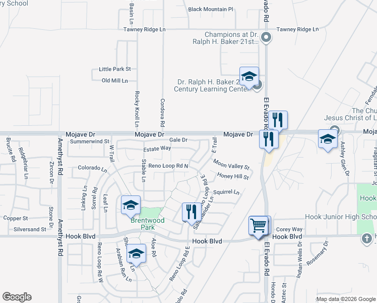 map of restaurants, bars, coffee shops, grocery stores, and more near 14166 Surrey Court in Victorville