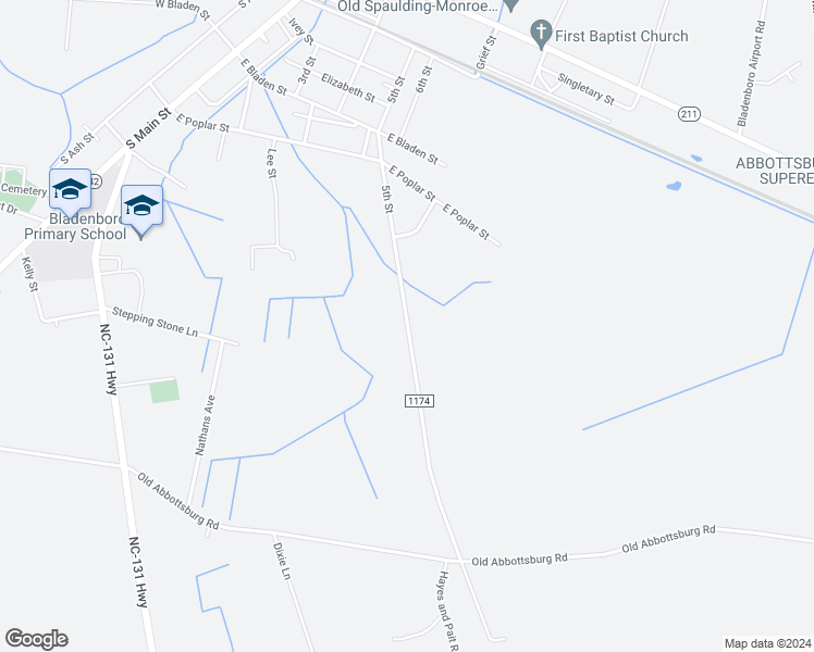 map of restaurants, bars, coffee shops, grocery stores, and more near 5th Street in Bladenboro