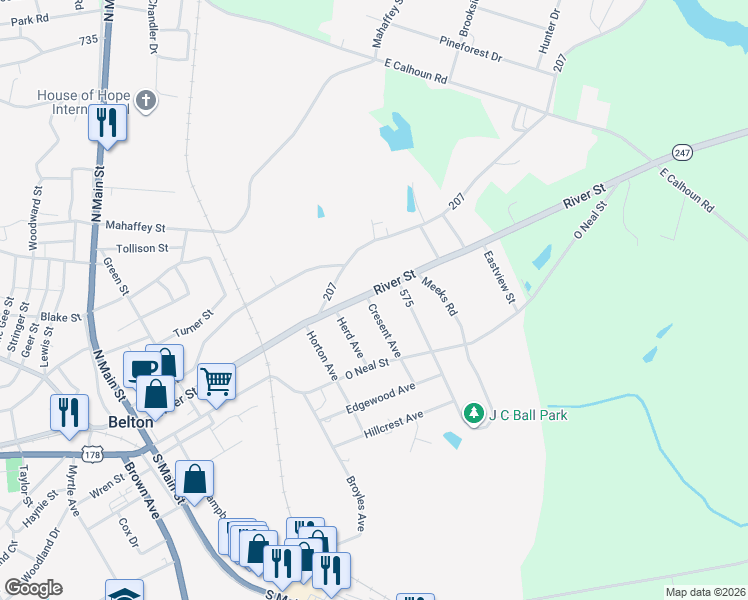 map of restaurants, bars, coffee shops, grocery stores, and more near 104 Cresent Avenue in Belton