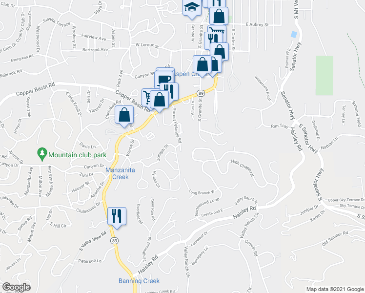 map of restaurants, bars, coffee shops, grocery stores, and more near 903 Sugarloaf Road in Prescott