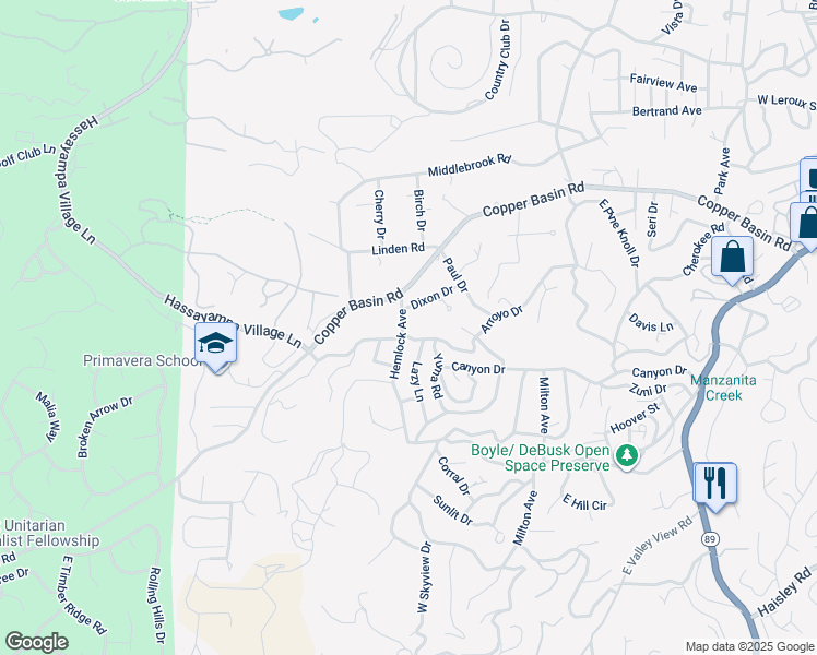 map of restaurants, bars, coffee shops, grocery stores, and more near 1210 Hoffman Road in Prescott