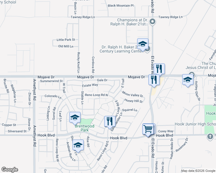 map of restaurants, bars, coffee shops, grocery stores, and more near 14166 Surrey Court in Victorville