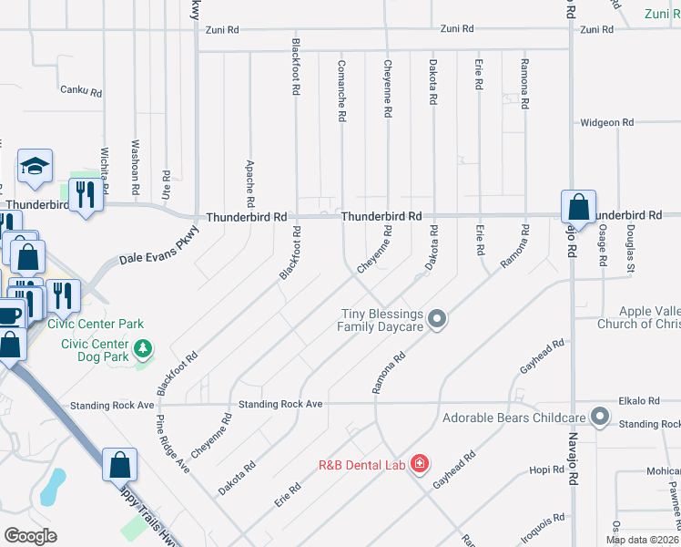 map of restaurants, bars, coffee shops, grocery stores, and more near 15165 Cheyenne Road in Apple Valley