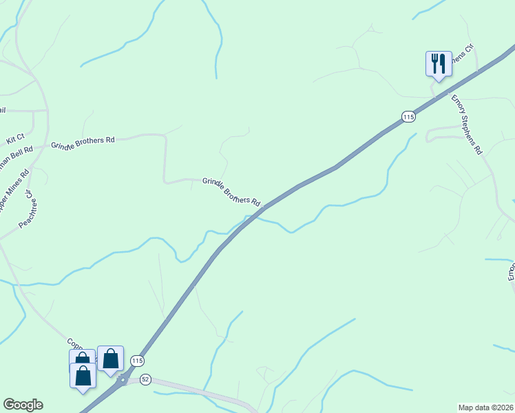 map of restaurants, bars, coffee shops, grocery stores, and more near 99 Grindle Brothers Road in Murrayville