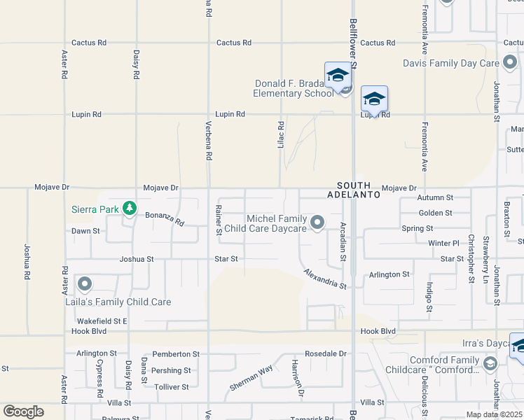 map of restaurants, bars, coffee shops, grocery stores, and more near 11052 Continental Court in Adelanto