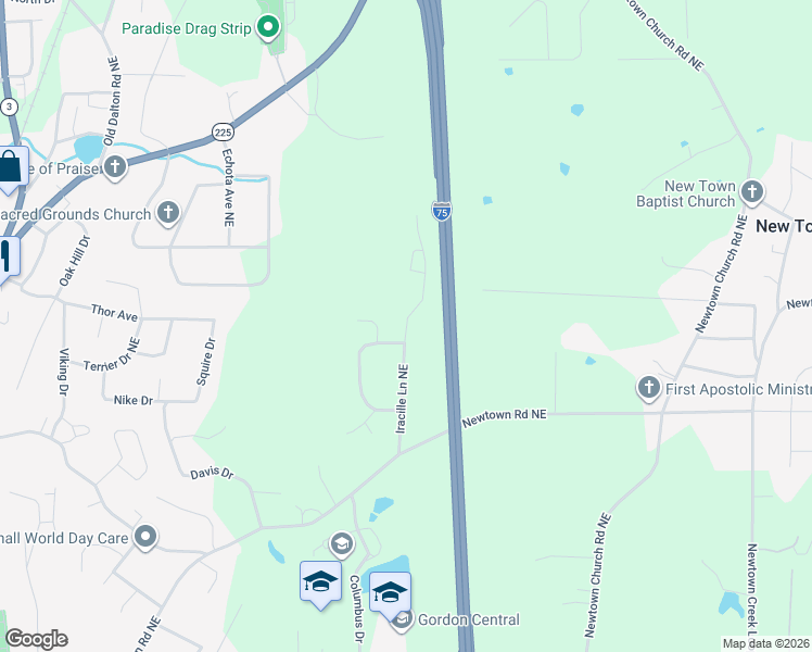 map of restaurants, bars, coffee shops, grocery stores, and more near 258 Iracille Lane Northeast in Calhoun