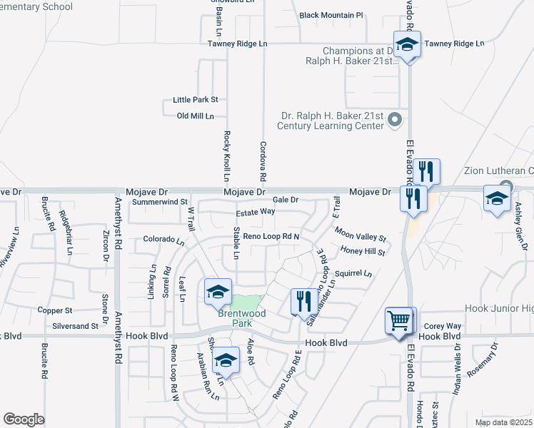 map of restaurants, bars, coffee shops, grocery stores, and more near 15233 Amalia Circle in Victorville