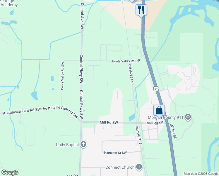 map of restaurants, bars, coffee shops, grocery stores, and more near 4119 Old Highway 31 in Decatur