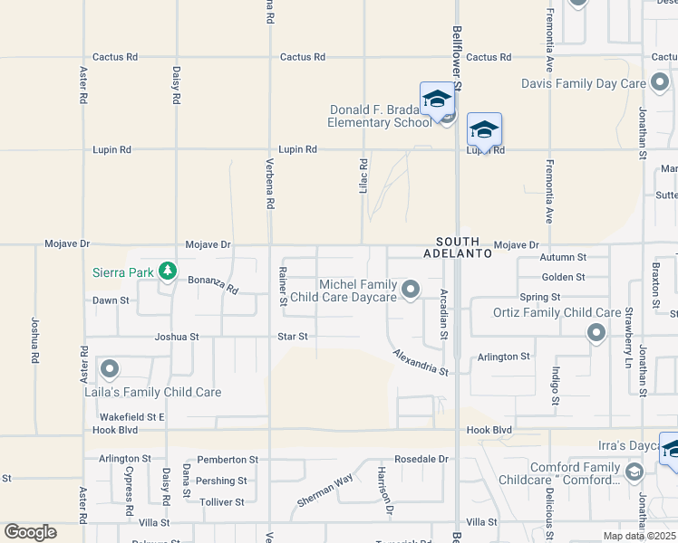 map of restaurants, bars, coffee shops, grocery stores, and more near 11052 Continental Court in Adelanto